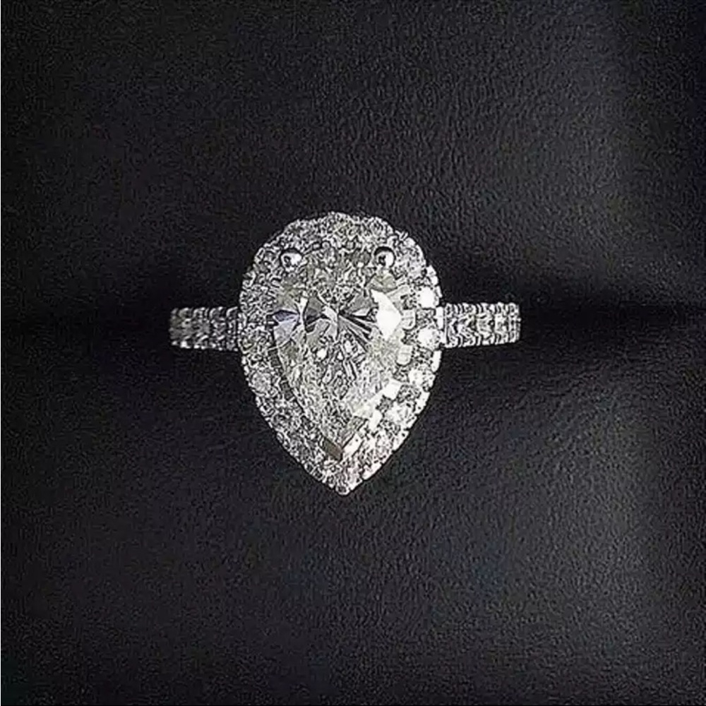 New 925 Silver Luxury Female Promise Pear Cut Engagement Wedding Diamond Ring - Picture 2 of 4